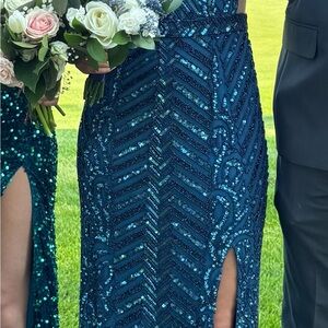 Elegant Teal Sequin Evening Gown